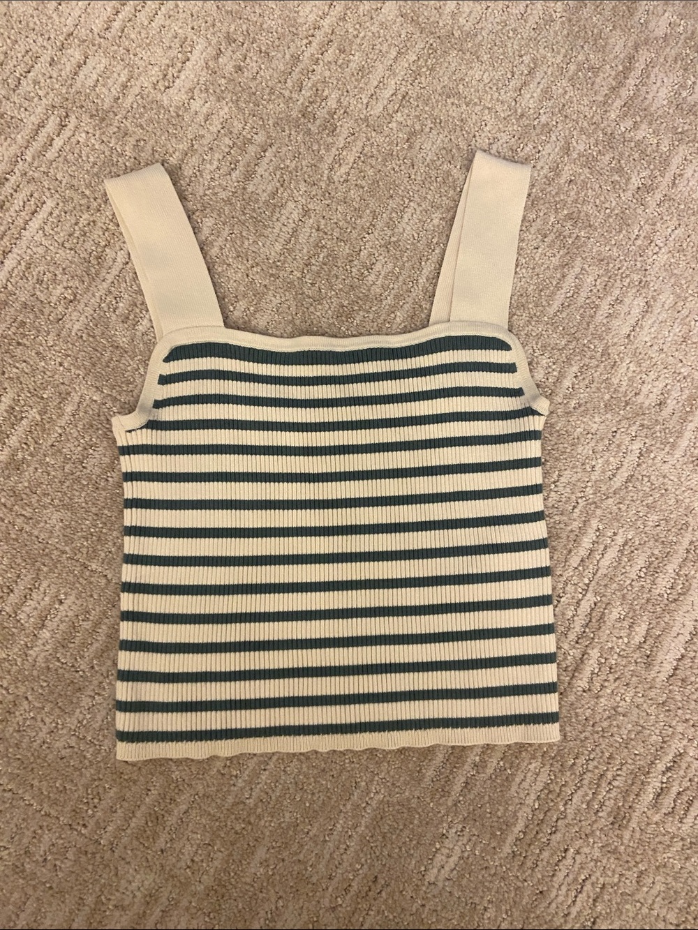 Madewell Cropped Cream and Green Striped Tanks